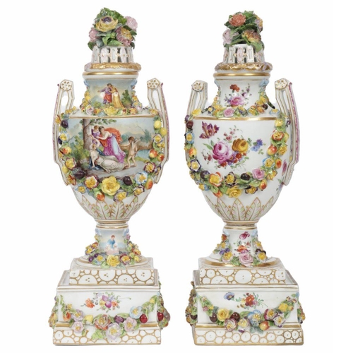 4 - PAIR 19TH-CENTURY MEISSEN PORCELAIN URNS