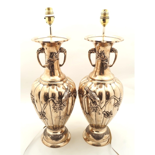 916 - PR JAPANESE MEIJI BRONZE VASE STEMMED TABLE LAMPS