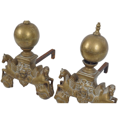 93 - IMPORTANT PR 19TH-CENTURY BRASS ARMORIAL FIRE DOGS