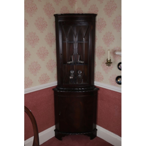 1001 - MODERN MAHOGANY BOW FRONT CORNER CABINET