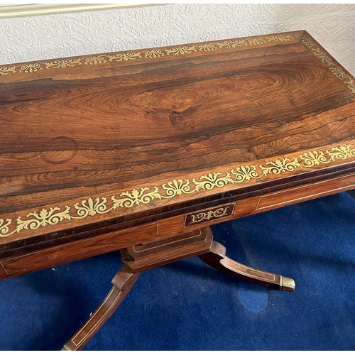 101 - REGENCY ROSEWOOD & BRASS INLAID GAMES TABLE