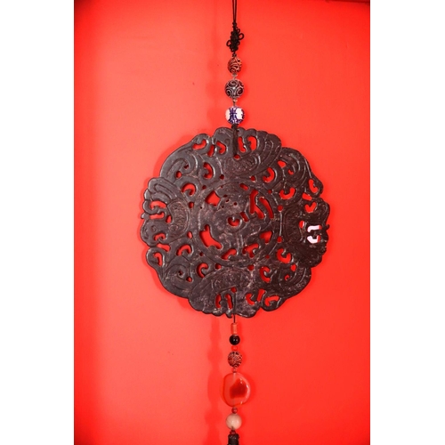 1037 - LARGE CHINESE PENDANT HARD STONE DISC