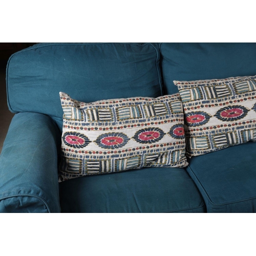 1080 - 3 MULTI-COLOURED FEATHER AND DOWN CUSHIONS