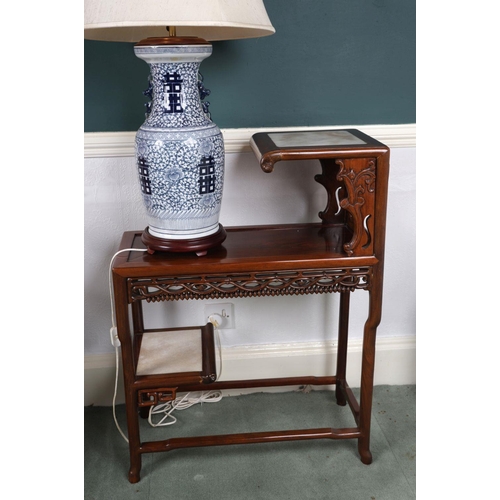 1185 - CHINESE HARDWOOD TIERED SIDE TABLE