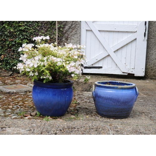 1249 - 2 BLUE GLAZED TERRACOTTA POTS