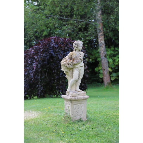 1290 - SET 4 MOULDED STONE GARDEN STATUES