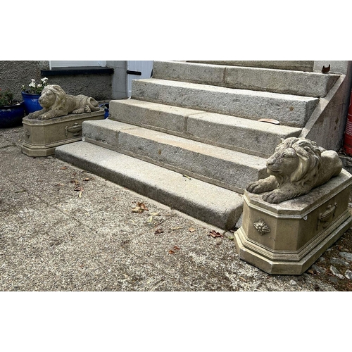 1335 - PAIR MOULDED STONE LIONS