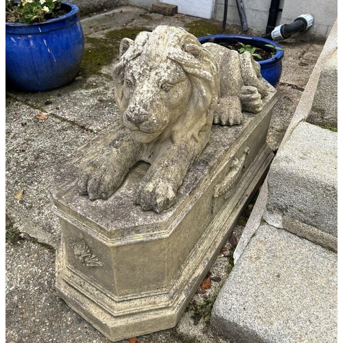 1335 - PAIR MOULDED STONE LIONS