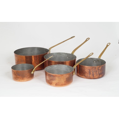 1377 - SET OF 5 GRADUATED COPPER SAUCEPANS