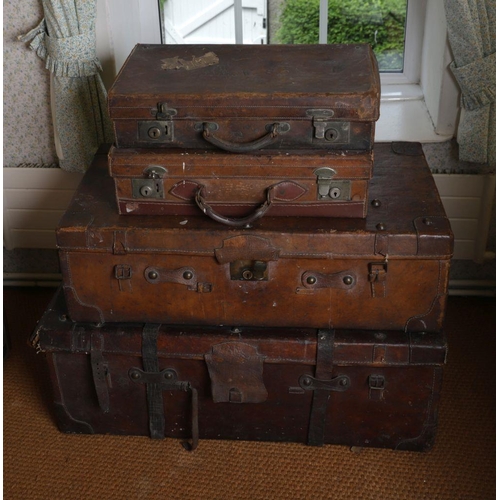 1388 - LOT OF 4 LEATHER SUITCASES