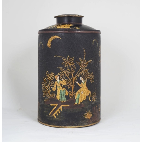 1395 - CHINOISERIE GREEN TOLEWARE TEA CANISTER