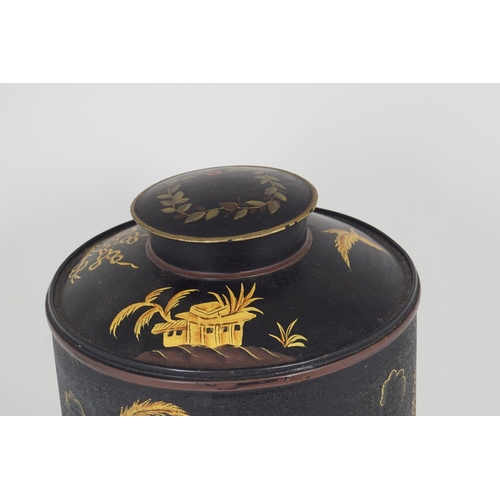 1395 - CHINOISERIE GREEN TOLEWARE TEA CANISTER