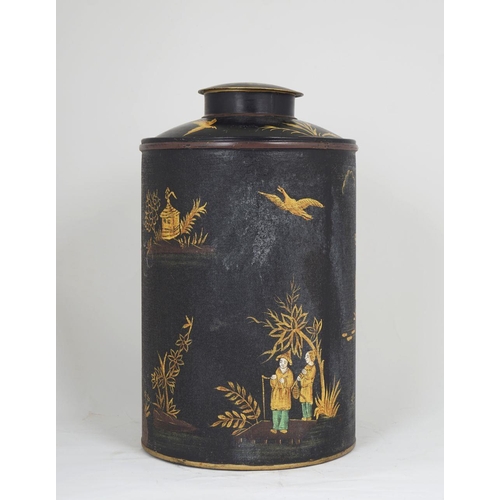 1395 - CHINOISERIE GREEN TOLEWARE TEA CANISTER