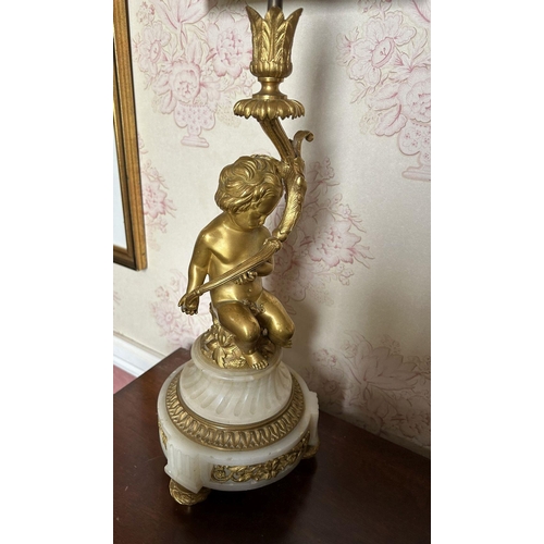 14 - PAIR ORMOLU CHERUB-STEMMED TABLE LAMPS