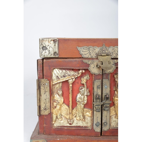 142 - CHINESE LACQUERED & PARCEL-GILT JEWELLERY BOX