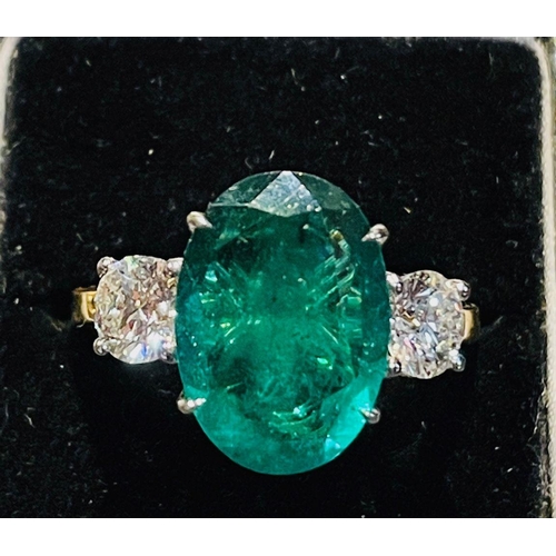 160 - NATURAL COLOMBIAN EMERALD & DIAMOND 3-STONE RING