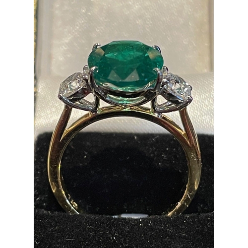 160 - NATURAL COLOMBIAN EMERALD & DIAMOND 3-STONE RING