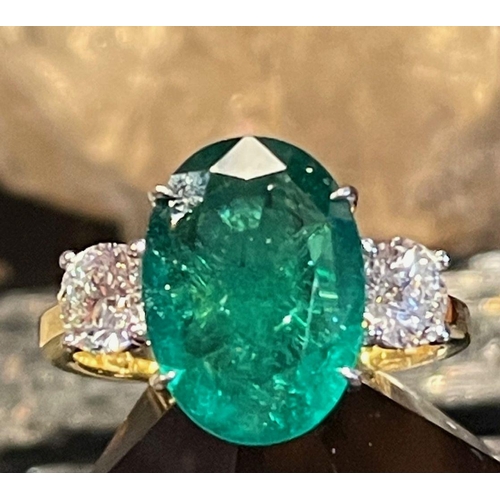 160 - NATURAL COLOMBIAN EMERALD & DIAMOND 3-STONE RING