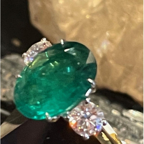 160 - NATURAL COLOMBIAN EMERALD & DIAMOND 3-STONE RING