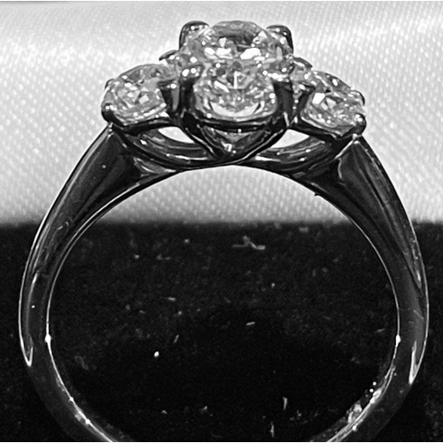 165 - 18K WHITE GOLD OVAL THREE-STONE DIAMOND RING