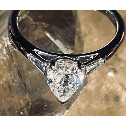 179 - PLATINUM PEAR-SHAPED BRILLIANT CUT DIAMOND RING