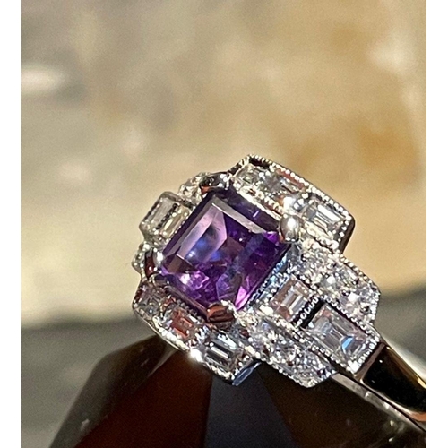 180 - AMETHYST & DIAMOND ART DECO STYLE DRESS RING