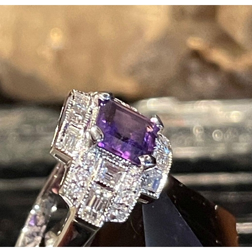 180 - AMETHYST & DIAMOND ART DECO STYLE DRESS RING