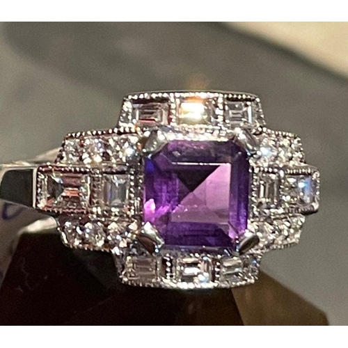 180 - AMETHYST & DIAMOND ART DECO STYLE DRESS RING