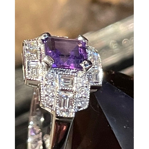 180 - AMETHYST & DIAMOND ART DECO STYLE DRESS RING