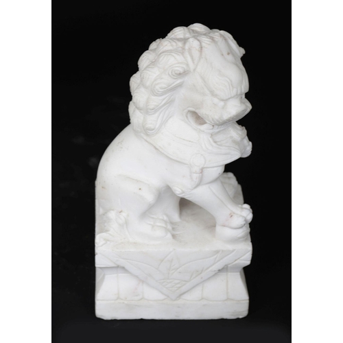 205 - PAIR SCULPTED MARBLE FOO DOGS