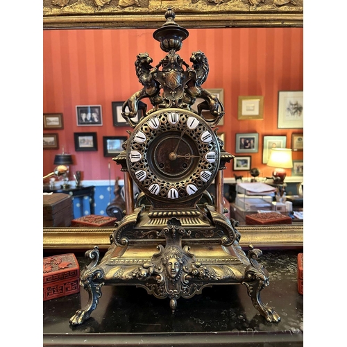 255 - 19TH-CENTURY FRENCH BRASS MANTEL CLOCK