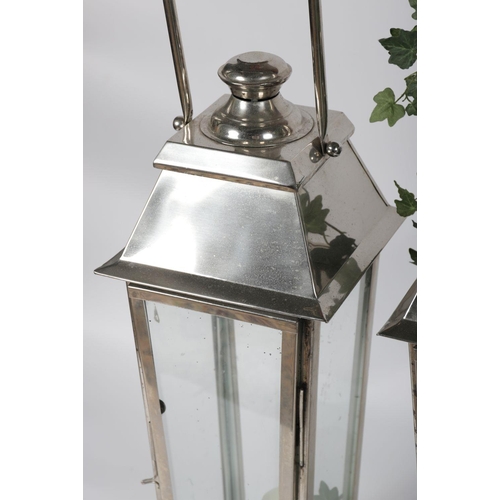 261 - PAIR LARGE MODERN CHROME STORM LANTERNS