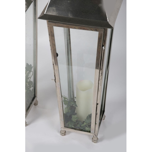 261 - PAIR LARGE MODERN CHROME STORM LANTERNS