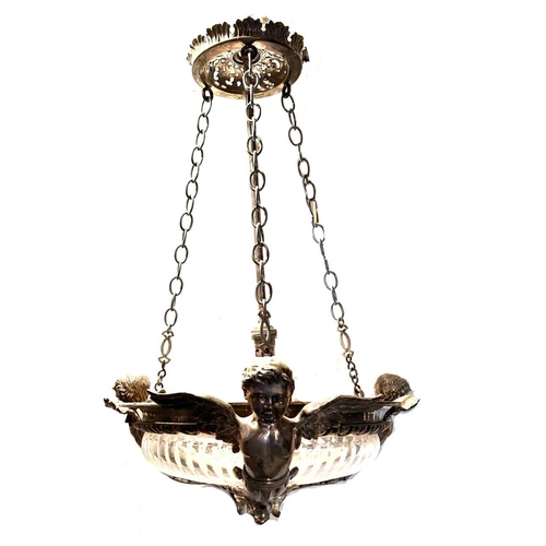 323 - EDWARDIAN SILVER GILT BRONZE & CRYSTAL CHANDELIER