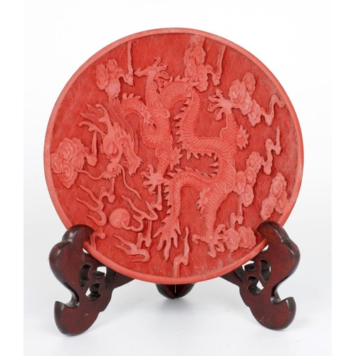 34 - CHINESE CINNEBAR LACQUERED PLATE