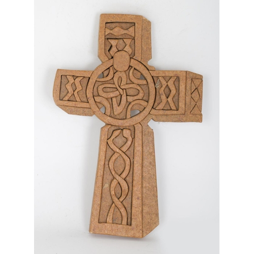 348 - IRISH CRAFT CARVED WOOD CELTIC CROSS