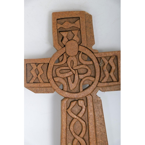 348 - IRISH CRAFT CARVED WOOD CELTIC CROSS