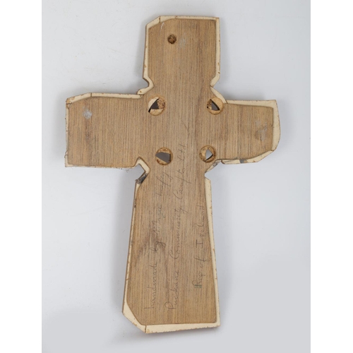 348 - IRISH CRAFT CARVED WOOD CELTIC CROSS