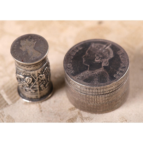 366 - SILVER VICTORIAN COIN-MOUNTED SNUFF BOX