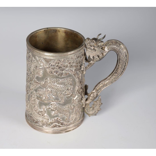 378 - CHINESE SILVER DRAGON TANKARD