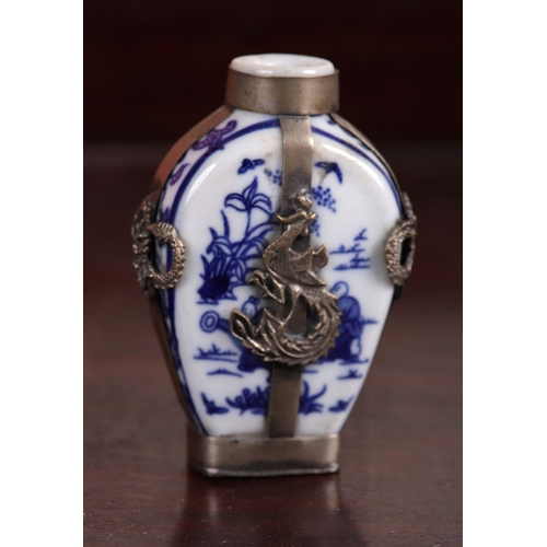 379 - CHINESE SILVER MOUNTED BLUE & WHITE SNUFF BOTTLE