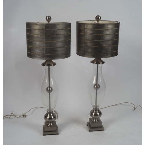 44 - PAIR OF LARGE CHROME AND GLASS LAMPS