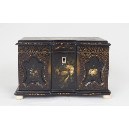 470 - 19TH-CENTURY LACQUERED TEA CADDY