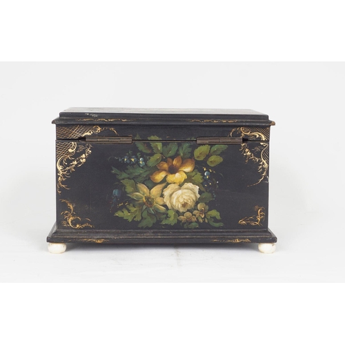 470 - 19TH-CENTURY LACQUERED TEA CADDY