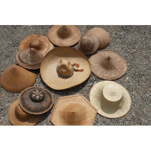 485 - GROUP OF 12 CHINESE COOLIE STRAW HATS