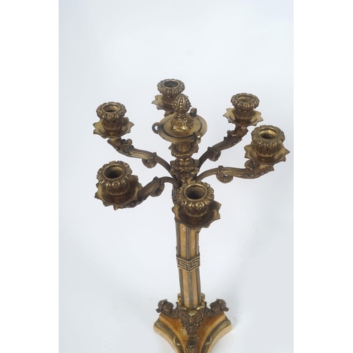 579 - PR 19TH-CENTURY ORMOLU & SIENNA MARBLE CANDELABRAS