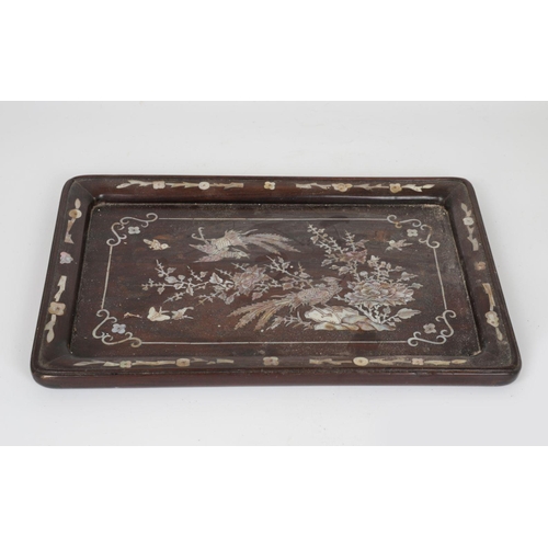 737 - CHINESE MOTHER O'PEARL & HARDWOOD TRAY