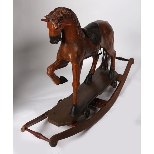 747 - 19TH-CENTURY CARVED WOOD ROCKING HORSE