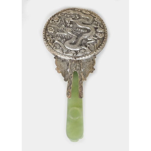 759 - CHINESE JADE HANDLED VANITY MIRROR