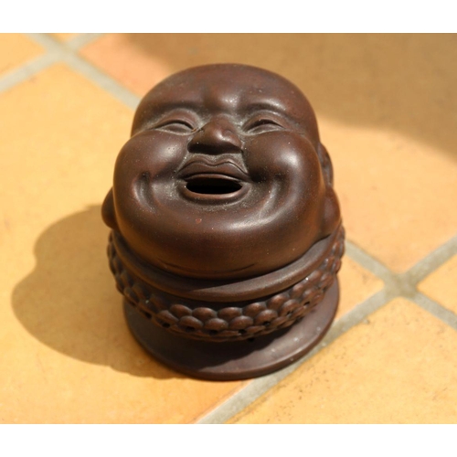 777 - CHINESE YIXING POTTERY MASK INCENSE BURNER